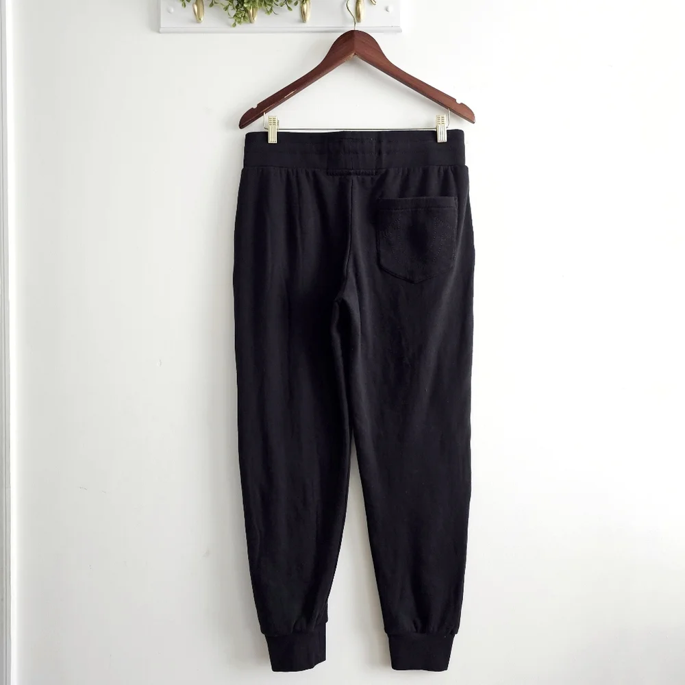 True Religion Shine Jogger Sweatpants Black Cotton Blend Logo Lounge Athletic S